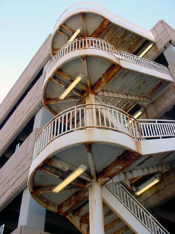 Corroding staircases Denver Parking Garage