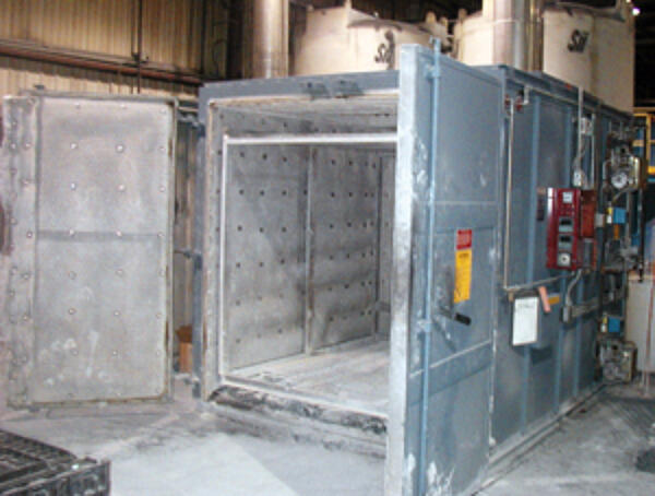 Powder coating oven used to cure the coating and outgas hot-dip galvanized pieces before powder coating